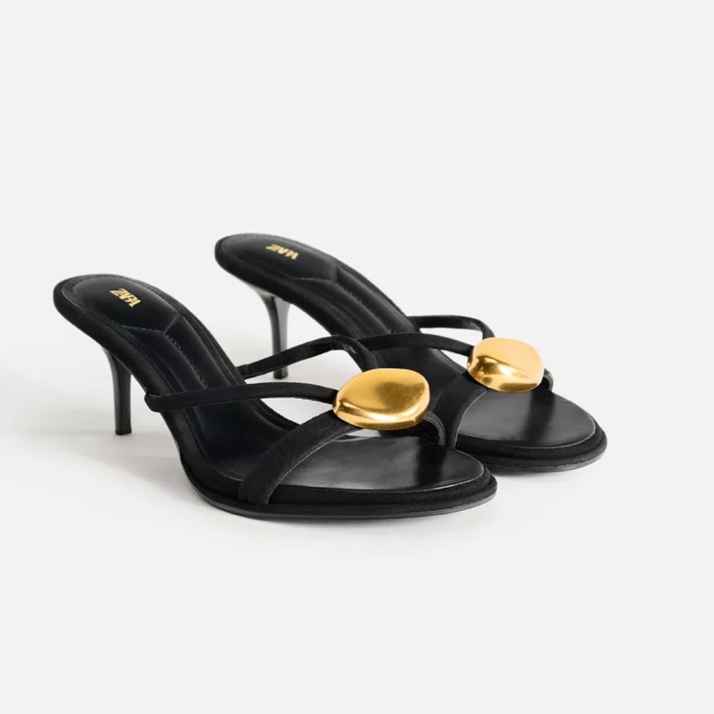 Zara Black Sandal Heel with Gold Detail